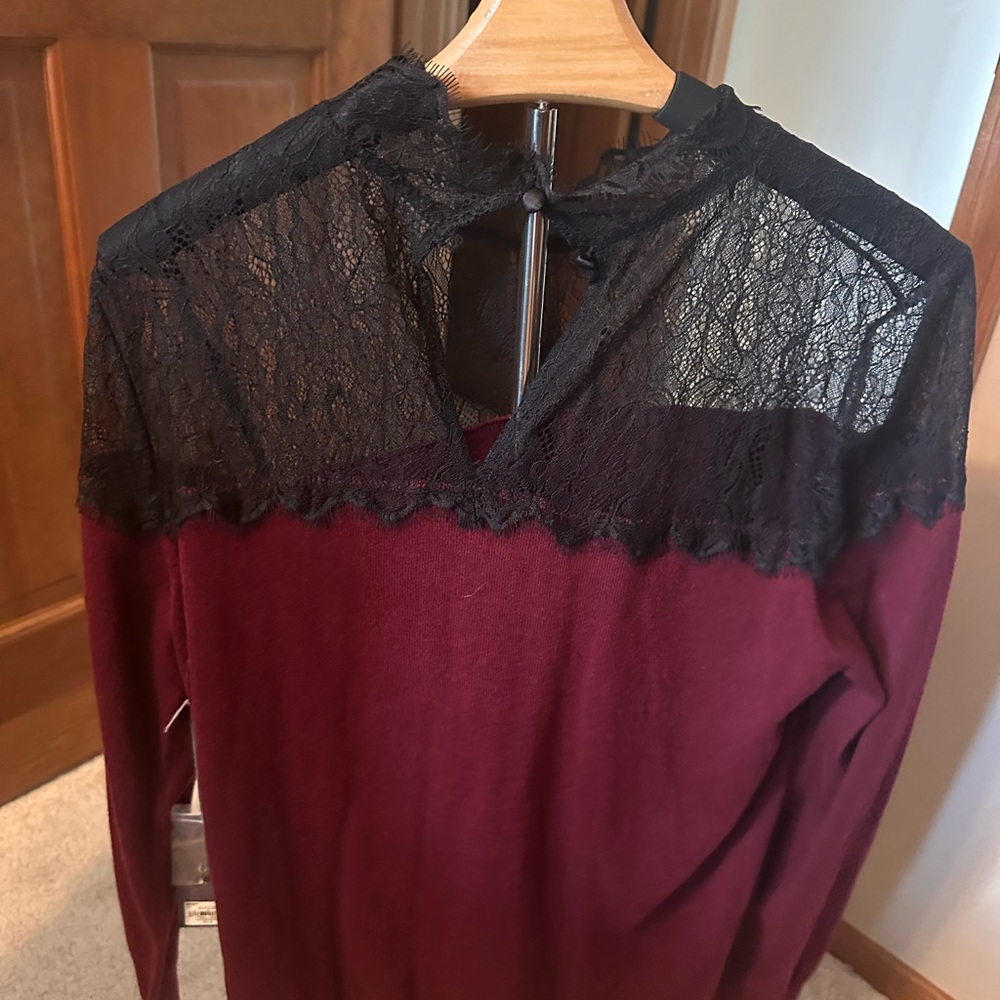 Burgundy Women’s Top with Black Lace Detail